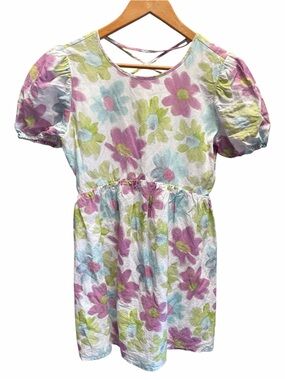Aritzia Sunday Best Saida Floral Puff-Sleeve Mini Dress Lace back Size S